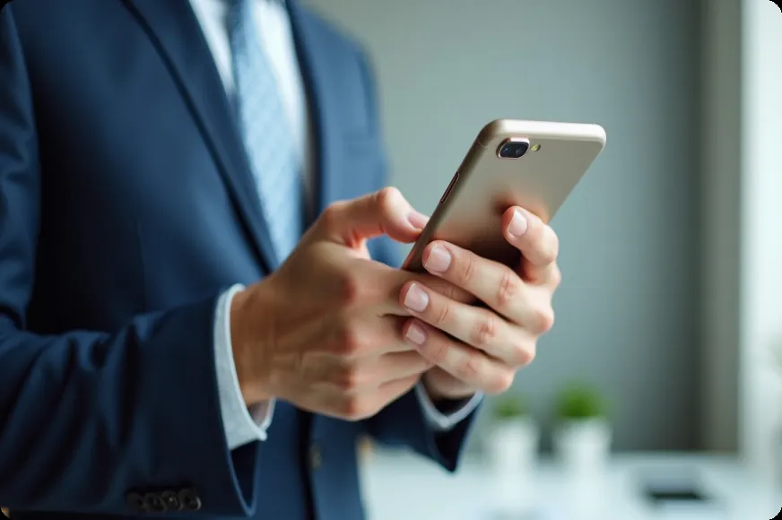 スマートフォンで連絡を確認している様子